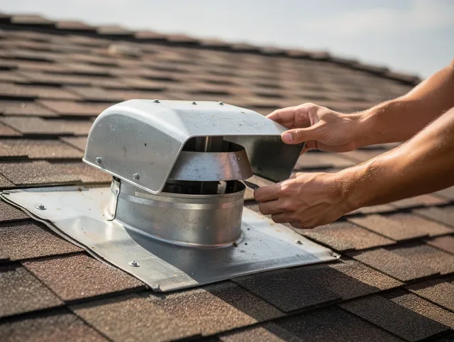 Stonington Dryer Vent Cleaning certified technician safely cleaning a roof-mounted dryer vent in Stonington