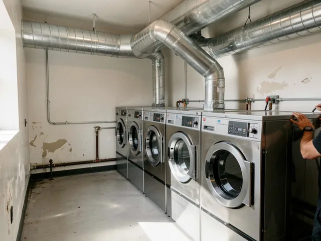 Stonington Dryer Vent Cleaning team performing large-scale commercial dryer vent cleaning in Stonington