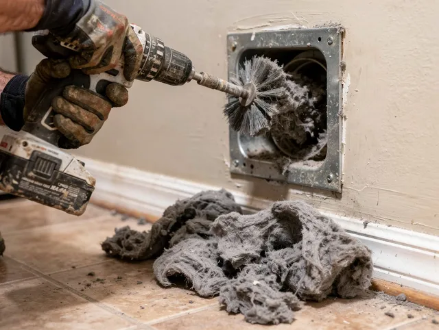Certified Stonington Dryer Vent Cleaning technician performing dryer vent cleaning in Stonington